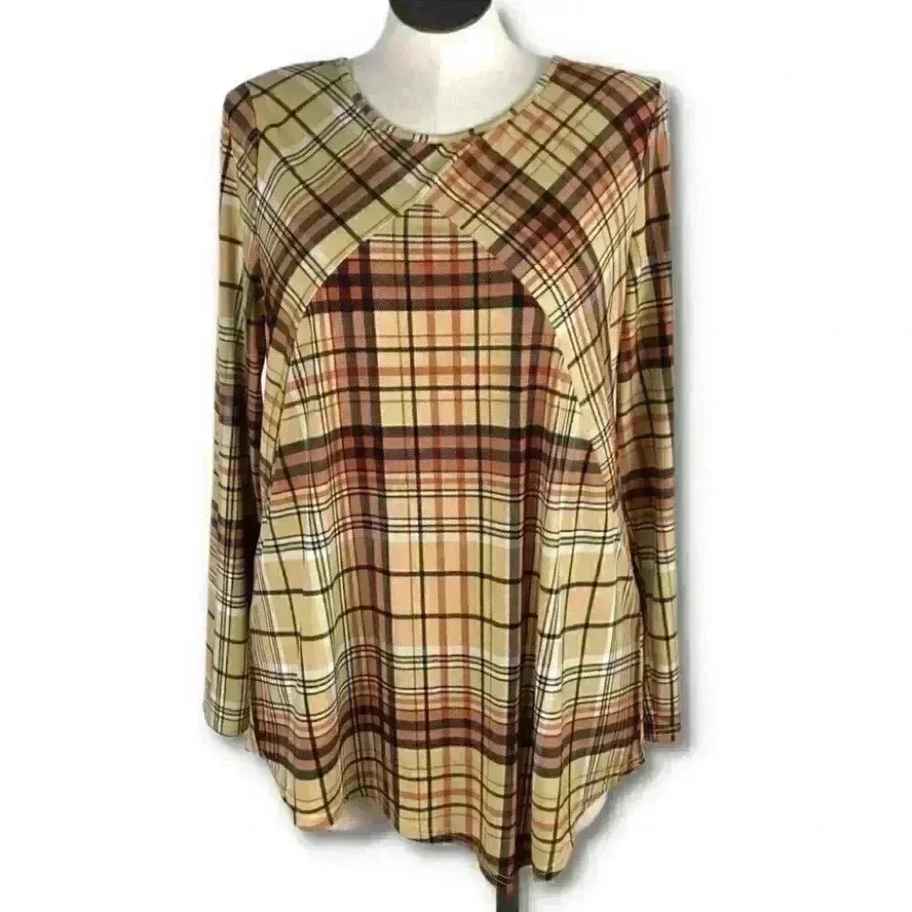 Kim Rogers Womens top size XL Multicolor plaid tunic